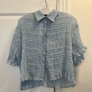 fab'rik Pale Blue Crinkled Button-Down Blouse